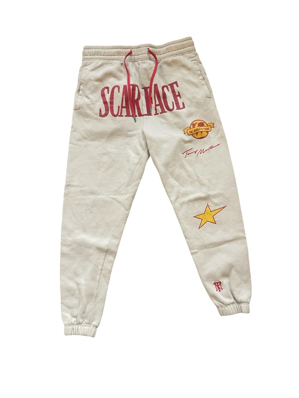 Scarface Graphic Cream Sweatpants with Red Details | Size X-Large